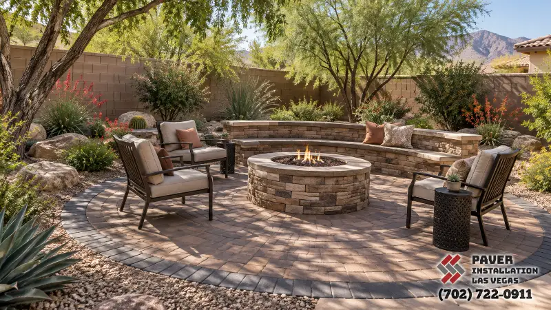 Paver Installation in Enterprise, NV: Circular paver patio around a fire pit