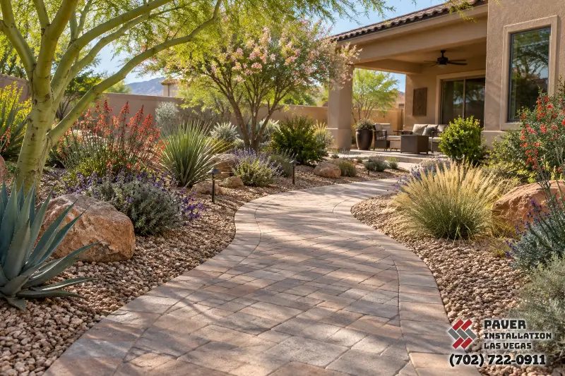 Paver Installation in Henderson, NV: Curving paver path through desert planting