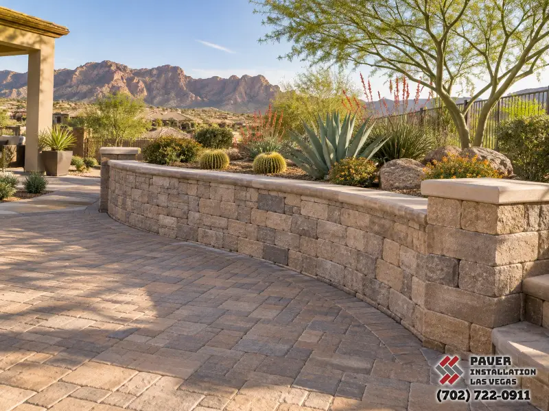 Decorative Wall Installation in Las Vegas, NV: Capped decorative masonry wall beside a patio