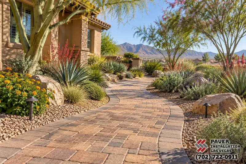Paver Installation in Centennial Hills, NV: Paver path leading through desert planting