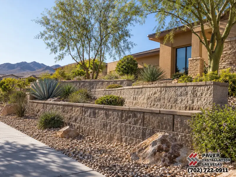 Retaining Wall Contractor in Las Vegas, NV: Terraced retaining walls enclosing raised planting