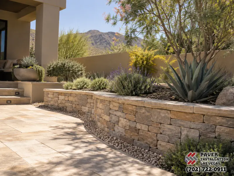 Retaining Wall Repair in Las Vegas, NV: Low retaining wall beside a paved terrace